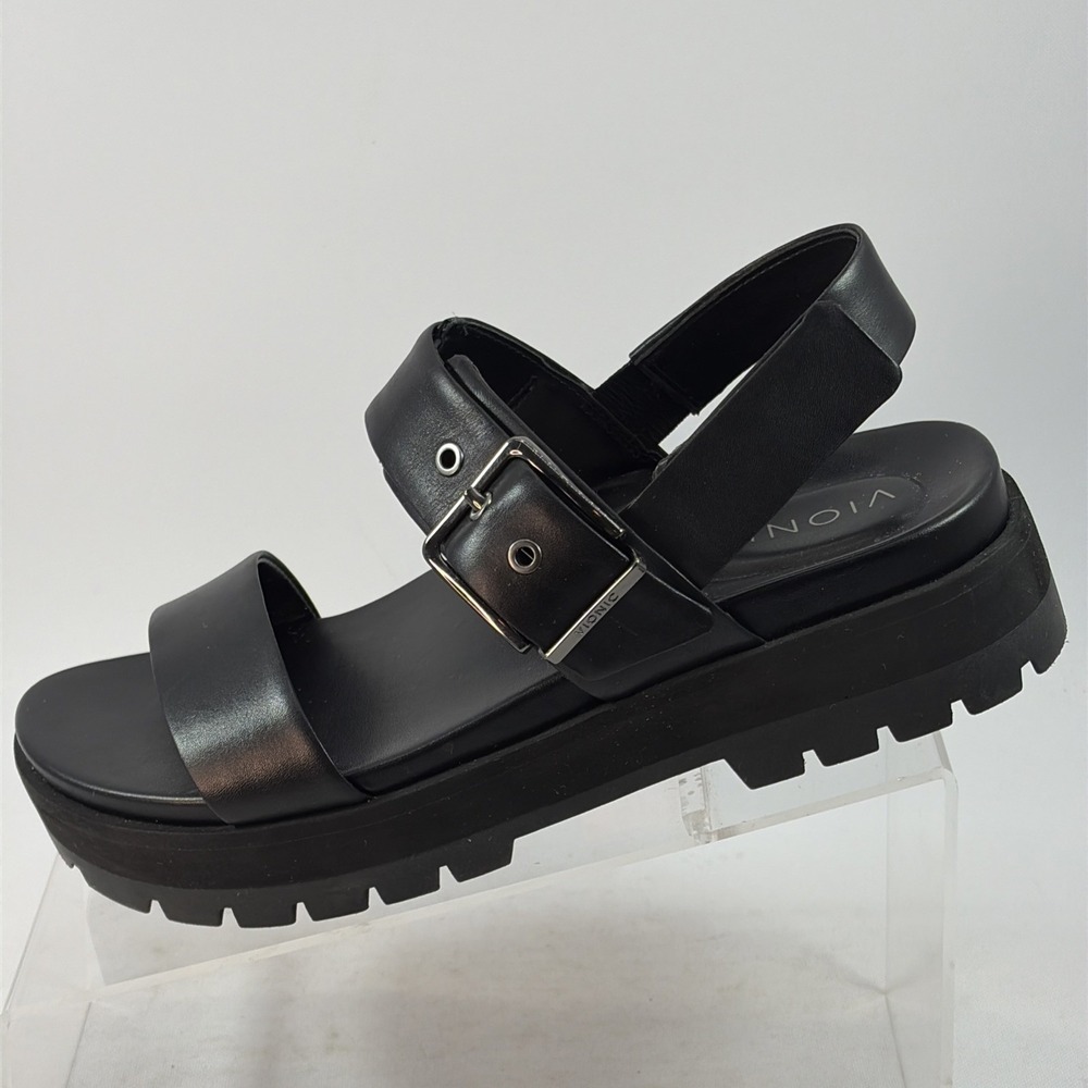 Vionic Torrance Platform Sandals Women's Size 7.5 Black Leather Strappy Orthotic - Picture 4 of 16
